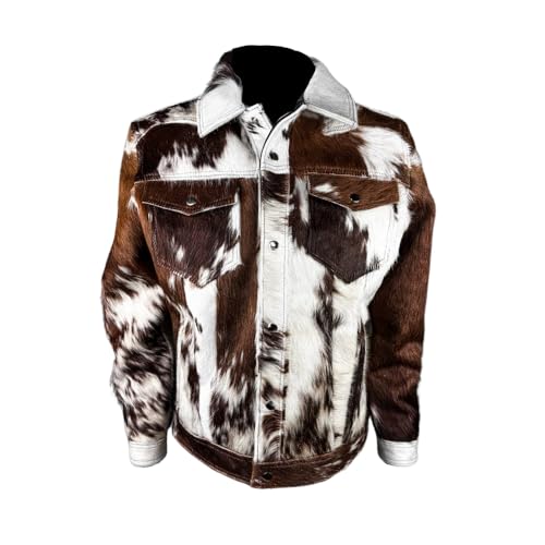 Men Genuine Cowhide Fur Jacket Hair On Hide Biker Trucket Leather Jacket Natural Cow Skin Vintage Coat