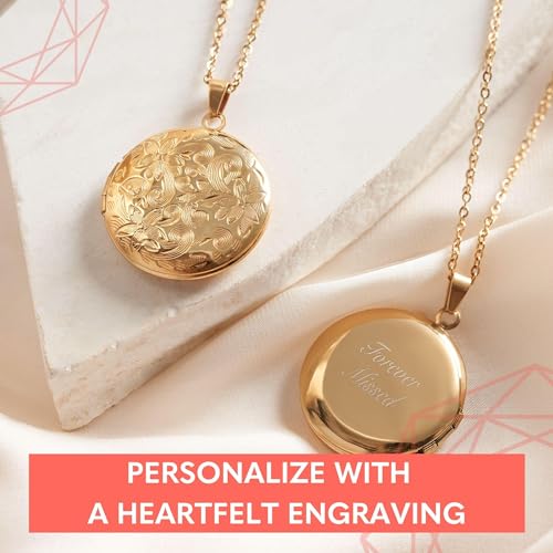 Locket Necklace for Women Girls, 18” Jewelry Chain, Picture Photo Inside, Cadenas para mujer, Personalized Custom Name Gold Locket, Customized Couples Locket, Silver, Rose Gold, Gold4