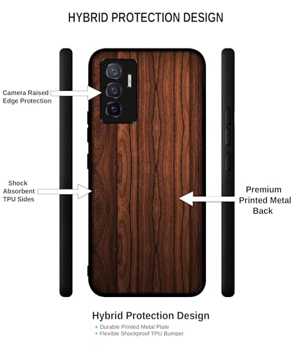 Image of Brown Wooden Texture Design Premium 2D Printed Metal Back Case Cover for Vivo V23E 5G / Y75 4G