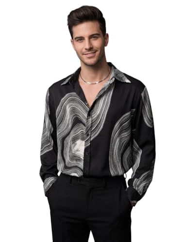 Image of GRECIILOOKS Men's Poly Blend Regular Fit Shirt | Abstract Wave Printed Shirts for Men | Trendy Button Down Stylish Shirt for Man | Casual Summer Outfit