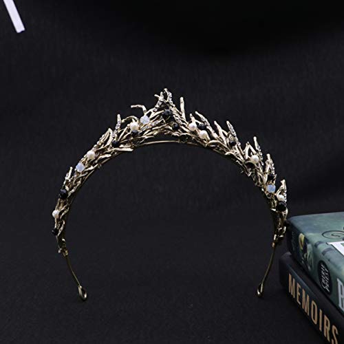 Lurrose Coroa da rainha barroca com strass e pérola, tiara vintage para formatura, festa de casament