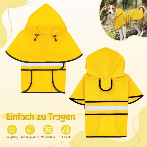 Weesiber Hunderegenmantel, Reflektierender Hund Regenmantel mit Leinenloch, wasserdichte Regenjacke Hunde Verstellbarer Hundeponcho Mit Kapuze (S, Gelb)
