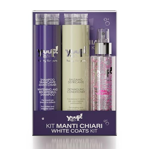 YUUP! – KIT PELAGES CLAIRS | Shampoing blanchissant, Après-shampooing demelant et Spray Pink Velvet, Pet kit pour Chiens et Chats au Poils Blanc ou Clair