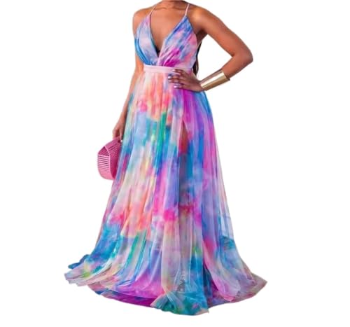 Robe longue d'été femme maxi robe en maille tie-dye et dos nu élégant