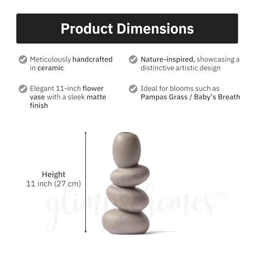 Image of Glimpse Homes Pebble Vase | Ceramic Flower Vase | 11 inch | Semi-Matte Finish (Greyrock (Grey))