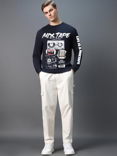 Image of Bewakoof Men's Graphic Printed Oversized Fit Full Sleeve Round Neck Cotton Jersey T-Shirt