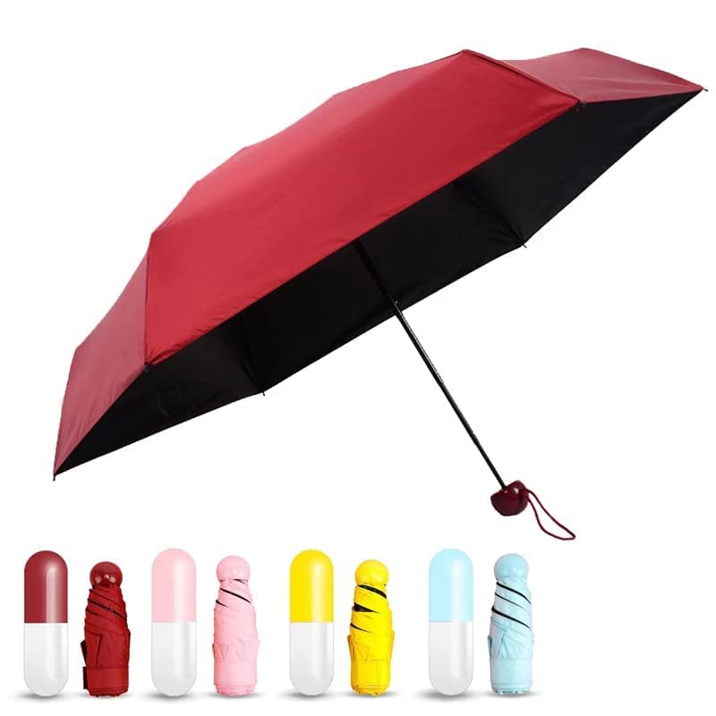 Krishang International Portable Capsule Umbrella Windproof Double Layer Ultra Light Pocket Sized for UV Protection & Rain Outdoor Umbrella for Women & Men (Multi Color)