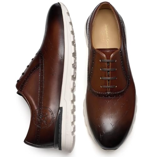 Men's Dress Sneakers Genuine Itailian Cowhide Leather Casual Shoes Brogue Running Oxfords with XL Extralight Sole3