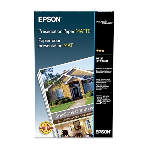 Epson Presentation Paper MATTE (8.5x14 Inches, 100 Sheets) (S041067),Bright White - image 1