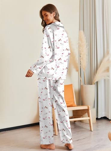 Image of Ekouaer Pajamas For Women Set Silk Pjs 2 Piece Satin Sleepwear Long Sleeve Button Down Lounge Sets With Pant