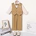 SOLOYEE Toddler Boy Suit 3T 7T Boys Gentleman Wedding Formal Outfits Long Sleeves Shirt+Bowtie+Vest+Suspender Pants Toddler Baby Suits (3-4T, Beige)