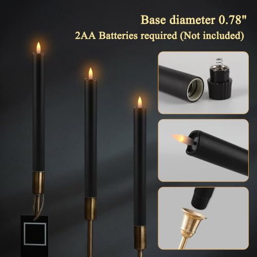 Image of 24 Black flameless Cone-Shaped Candles, LED Flickering Candle Set | Comes with a remote control and timer; battery-powered; ideal for weddings, Halloween, and Christmas home decor (9 inches)