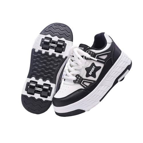 Hixingo Zapatillas con Ruedas, Multifuncionales Zapatillas Patines, Resistente al Desgaste Calzado de Skateboarding Multifuncional 2 en 1 para Principiantes, Niños (Estrellas Negras,38)