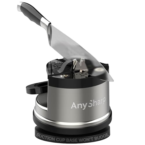 AnySharp Pro Afilador de Cuchillos (Metal) con Ventosa, Metal Cepillado
