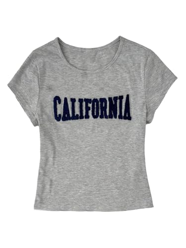 SweatyRocks Girl's Letter Print Graphic Tees Short Sleeve Crew Neck Slim Fit Casual T Shirt