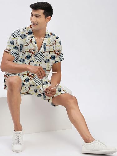 Image of Amazon Brand - Anarva Mens Camouflage Printed Co-ord Set | Half Sleeve Shirt and Shorts Set | Casual Summer Outfit for Beach, Travel, Vacation -