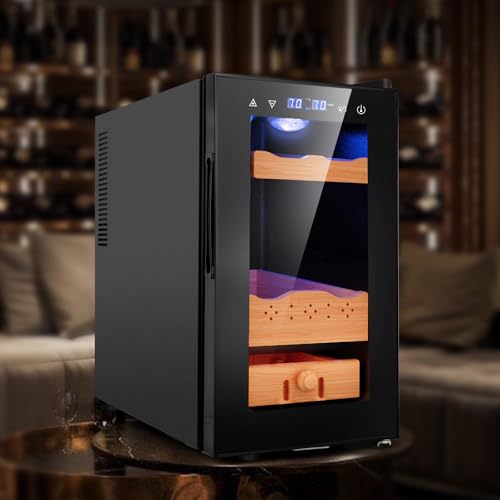 Image of 25L Electric Humidor,150 Counts Thermostatic Cooling Humidor Cabinet with Spanish Cedar Wood Shelves, Digital LED Screen, Safety Lock, Gifts for Men