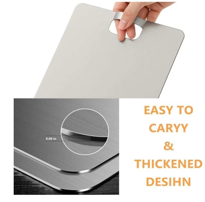 Image of Large Stainless Steel Chopping Cutting Board with Curved Handle Vegetable,Fruit,Bread & Meat Durable Safe & Heavy Duty (Stainless Steel Chopping Board)