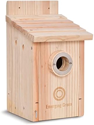 Emerging Green – Wooden Bird House, Durable Bird Houses for Outdoors, Tree Swallow, Finch, Chickadee and Bluebird Houses, Easy-to-Open Nesting Box, Fig Wood, Brown Birdhouses for Outdoors