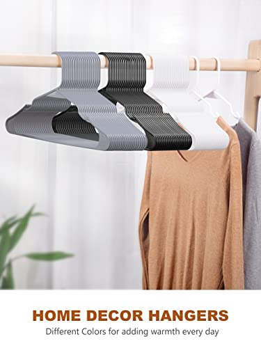 Jersow White Plastic Hangers 50 Pack, Clothes Hangers Space Saving, Heavy Duty Coat Hangers For Closet, Non Slip Clothing Notched Hangers, Durable Slim Black Hangers For Coat, Shirt, Short, Suits #TOP1