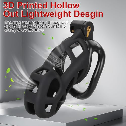 Image of Male Chastity Cage with Belt + 4 Ball Rings & Invisible Lock - Ultralight Fit Design for Long Term Wear, Secure BDSM Device (L-100mm) [Black]- Breathable Large Penis Cage Sex Toy for Men
