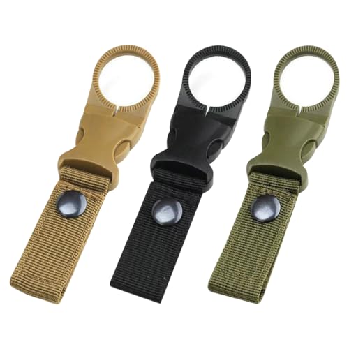 JTKREW KQNM 3 Piezas, Porta Botellas De Agua，Botella De Agua Hebilla Clip，Correa Colgante Al Aire Libre Hebilla De Nylon para Mochila Al Aire Libre Camping Senderismo(Negro, Caqui, Verde)