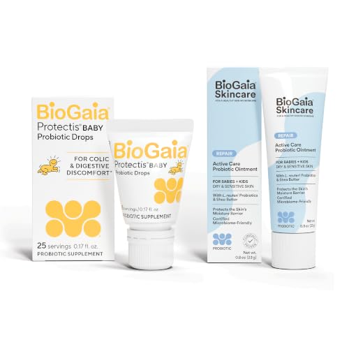 BioGaia Baby Probiotic Essentials For Digestive &amp; Skin Health | Drops Ease Colic, Gas &amp; Tummy Issues | Ointment Soothes &amp; Hydrates Dry, Irritated Skin