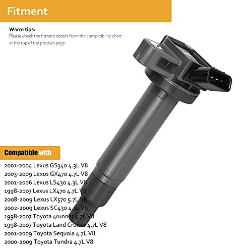 Ignition Coil Pack Replacement For V8 4.3 4.7 Toyota Tundra, Sequoia, Land Cruiser, 4Runner, Lexus Gx470 Lx470 Lx570 Ls430 Gs430 Sc430 2001 2002 2003 2004 2005 2006 2007 2008 2009, Uf230, Pack Of 8 #TOP3