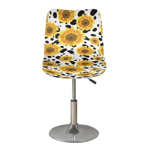 Image of Stretch Bar Stool Covers Set of 4,Cow and Sunflower Stretch Removable Washable Bar Stool Chair Covers, Counter Height Chairs Covers for Kitchen Dining Room Cafe Furniture