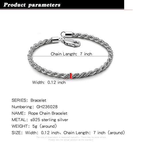 H&Beautimer 925 Sterling Silver Solid Bracelet 0.12'' Singapore Twisted Chain Bracelet Men Women Jewelry Original Silver Bracelets 6.3-6.7-7-7.5-8-8.5-9'' Jewelry Italian Handmade2