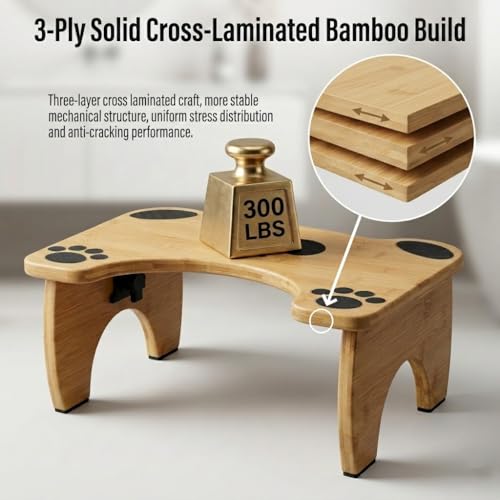 Image of Bamboo Toilet Stool Foldable, 7 in Poop Stool for Bathroom, Portable Squatting Potty Stool for Adults & Kids, Cute Non-Slip Toilet Foot Pooping Steps, No Assembly Required, 2026 New Upgrade