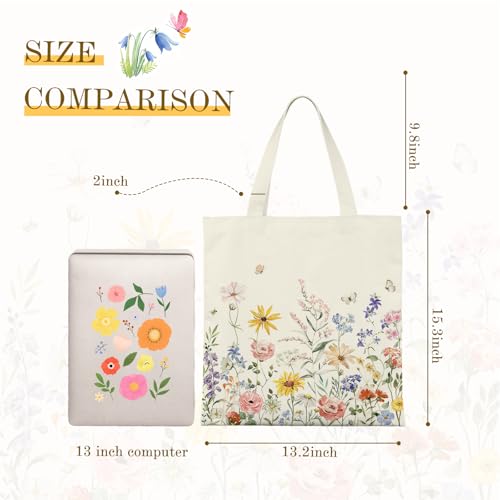 Avezano Tote Bag for Women Girls Spring Colorful Floral Canvas Tote Bag Reusable Aesthetic Canvas Tote Bags for Shopping Work Travel - Image 3