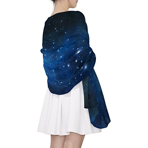 MRMIAN womens Universe Galaxy Space Starry Night Sky Long Silk Chiffon Wrap Stole Scarf, Blue, Medium3