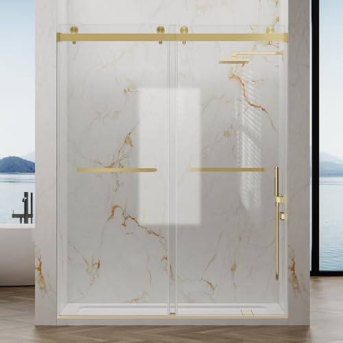 Double Sliding Shower Door 56-60 in.W x 76 in.H, 5/16" Glass, Brushed Gold