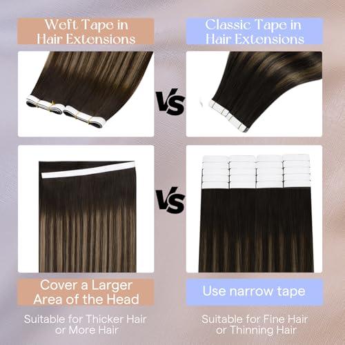 Image of Full Shine Genius Weft Hair Extensions, Dark Brown Highlight Mix 22 Inch | 50g 1 Piece, Seamless Invisible Hand Tied Weft Tape in Extensions, Quick Install Lightweight Base for Daily Wear