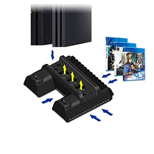 Preisvergleich Produktbild Für Sony PlayStation 4 Ps4 Multifunktions-Lüfter Basis Controller Schnellladestation Dock Ständer Dualshock USB Kabel Ladestation (schwarz)