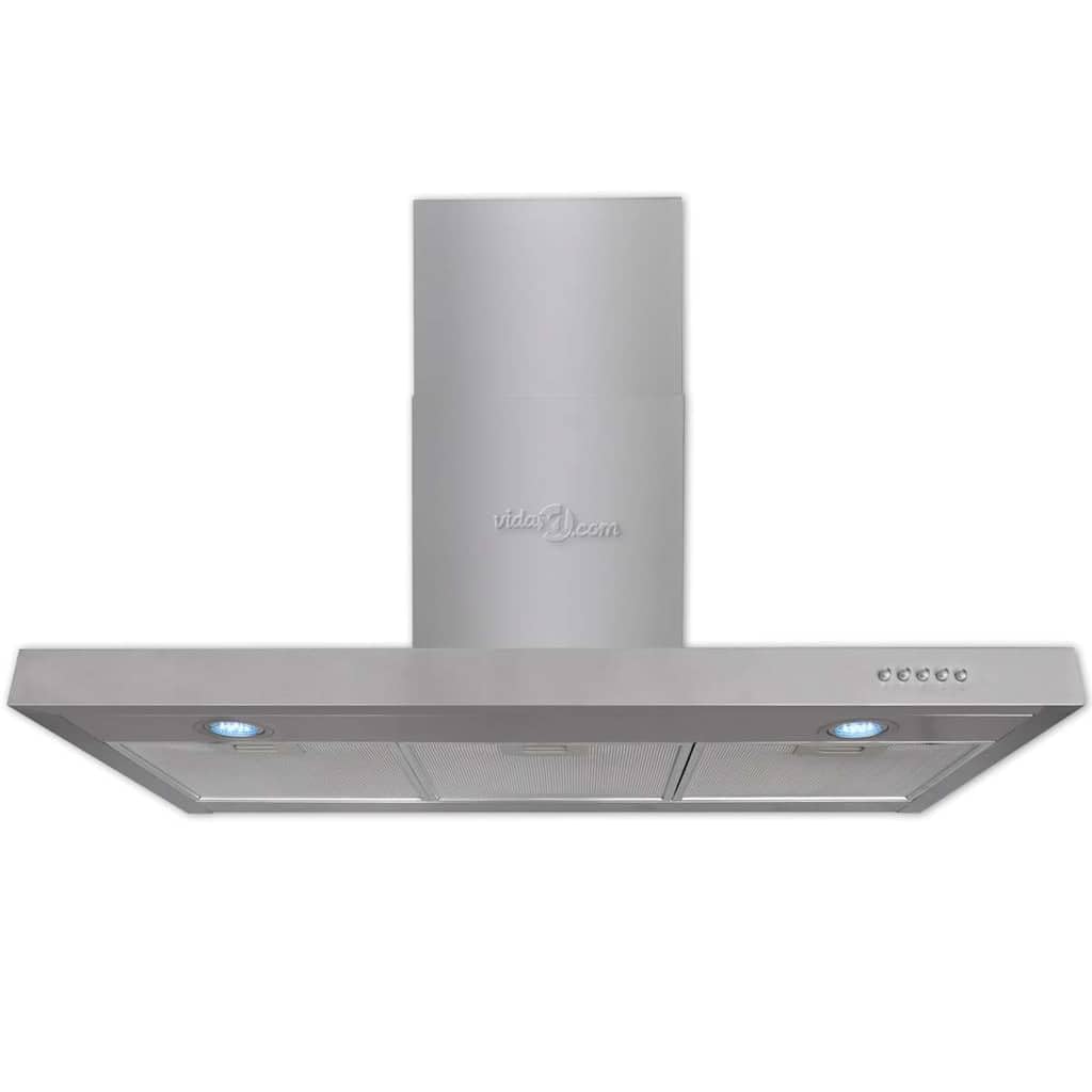 Campana plana de acero inoxidable de 900 mm con flujo de aire de 720 m³/h, 3 filtros de grasa de aluminio, filtro de carbón activo, 5 niveles de control, iluminación LED, funcionamiento de