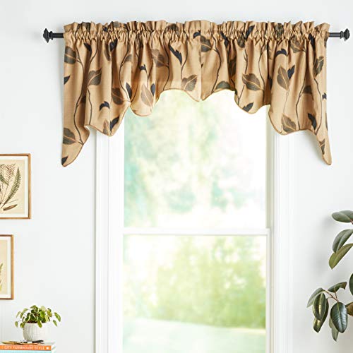 Ellis Curtain Riviera Large Scale Leaf and Vine Lined Duchess Valance Window Curtain, Coffee