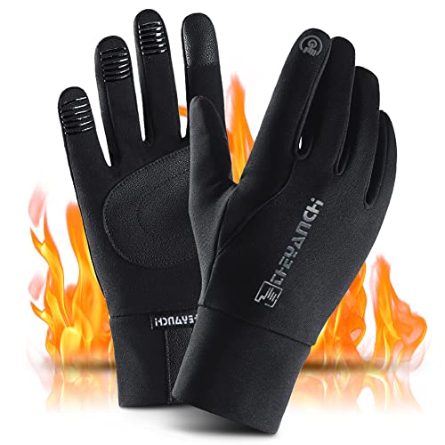 アウトドアグローブ 防寒グローブ 保温裏起毛・零下10℃防寒 タッチ技術 サイクリング手袋 バイク ランニング・グローブ・メンズ・長い袖・保温 滑り止め・防水・防風・防寒・保温・サイクル・釣り・通勤通学・作業・冬用・男女兼用 (ブラック, L)