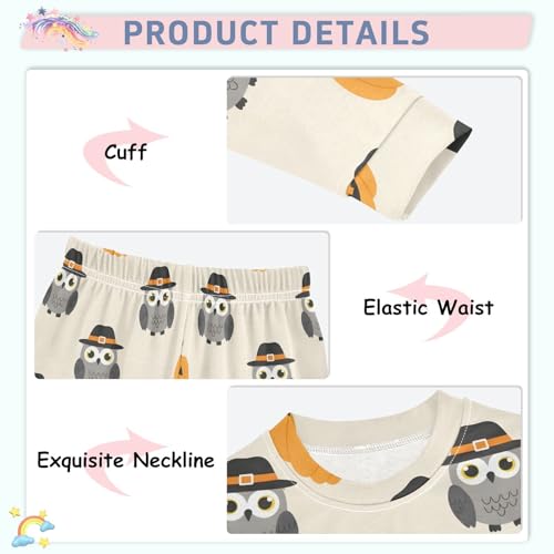 Pajama Sets Long Sleeve Halloween Owls with Pumpkin Soft Comfy Sleepwear 2 Piece PJS 3-8T4