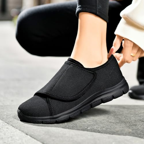 Eagsouni Hausschuhe Damen Leichte Weit Klettverschuß Walkingschuhe Atmungsaktive Slip On Pantoffeln Outdoor Bequeme Diabetiker Gesundheitsschuhe