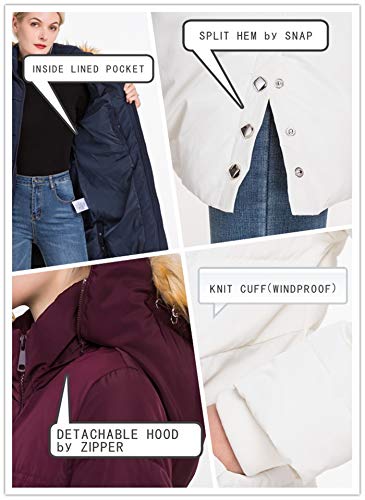 Polydeer Women's Classic Winter Jacket Soft Thickened Vegan Down Coat Warm Puffer Parka W/Faux Fur Hood (Navy, S) #TOP5