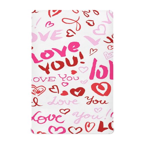Moudou Valentine's Day Love Heart Playard Sheet for Boy Girls, Soft Breathable Fitted Toddler Sheet for Standard Playard Bed Mattress, 39 x 27 x 5 Inch