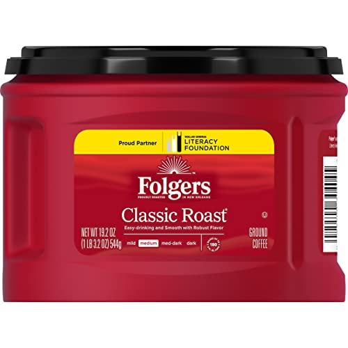 Image of Folgers Classic Roast Ground Coffee, Medium Roast Coffee, 19.2 Ounce Canister