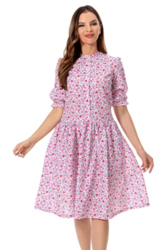 Vaianie Womens Costume Pink Floral Print Dress Outfits Cosplay Skirt Halloween Suit
