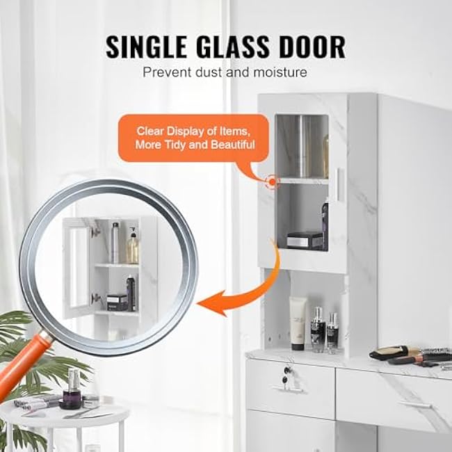 VEVOR Salon Station, Wall Mount Barber Salon Station for Hair Stylist, Beauty Spa Furniture Set, 1 Storage Cabinet, 3 Cubbies and 2 Drawers(One Lockable), White-pqZ3XXqX