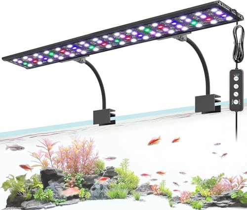 AQQA LED Aquarium Light, 24/7 Mode Clip on Fish Tank Light, Full Spectrum Aquarium Plant Light with Memory Function, Adjustable Timer/Brightness, IP68 Waterproof for 100-120cm Tank, 35W