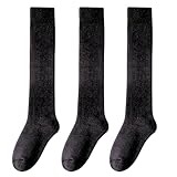 [AQshop] ワク女スク女の温活ハイソックス 厚手 黒 白 しっとりあったか綿パイル レディース 靴下 コットン ルームソックス 3足セット 22.5-25cm (ブラック)