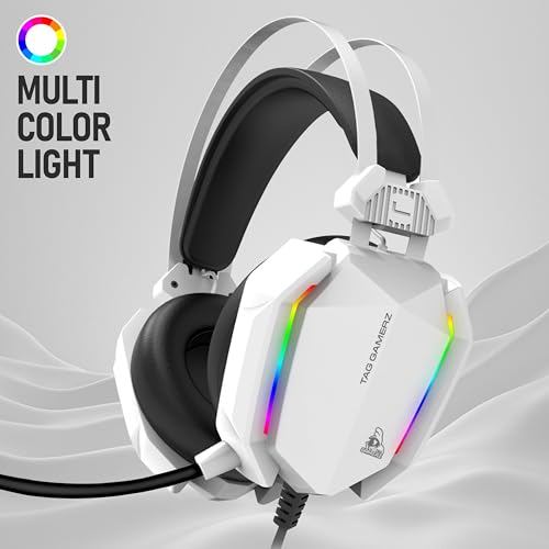 Image of TAG Gamerz Titan RGB White Over-Ear Gaming Wired Headphone | Soft Ear Cups | 50mm Neodymium Driver | 3.5mm Audio | 2m Cable | Flexible Mic for Calling | Suspension Headband | 3.5mm + USB Connector