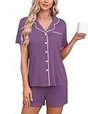 HNG Conjunto de pijama de 2 piezas para mujer, conjunto de pijama de manga corta, ropa de dormir de moda, Violeta, Large